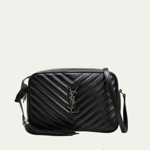 Saint Laurent Lou Matelassé Leather Camera Crossbody HandBag Black Silver Hardw